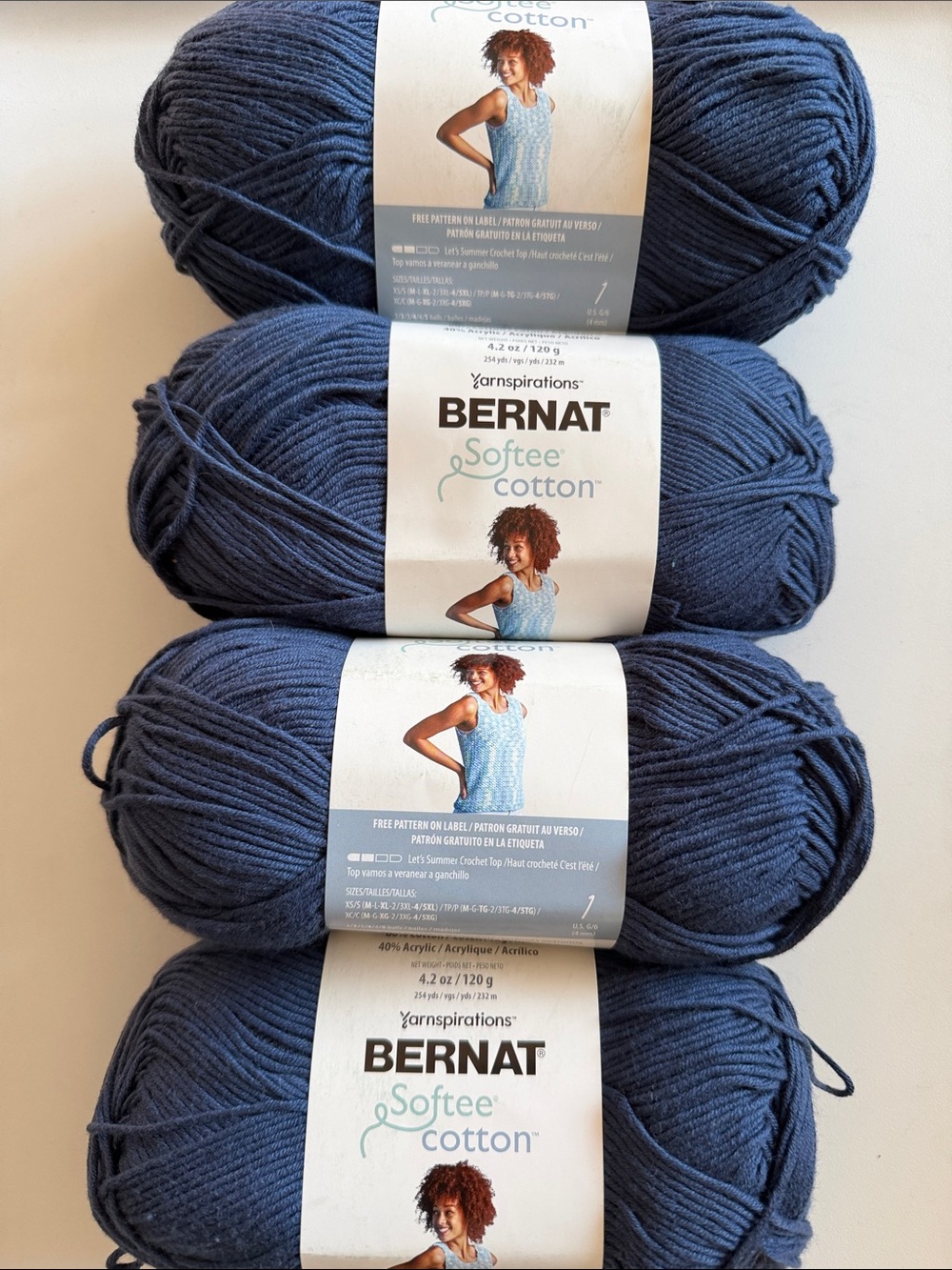 Bernat Softee Cotton
Size 4.2 oz each
Color: seaside blue